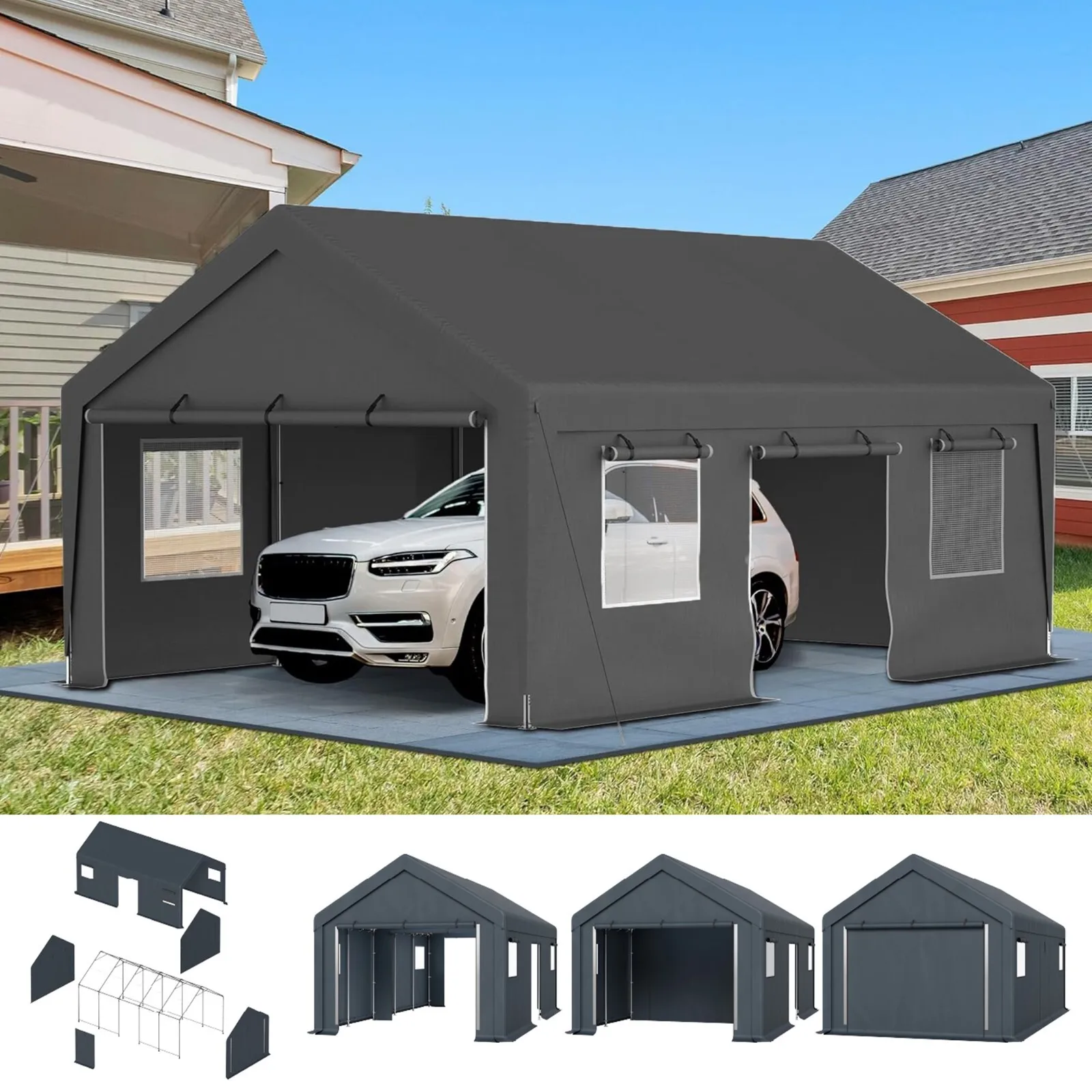 

13x24ft Outdoor Carport Storage Shelter Shed Car Canopy Garage with Zipper Doors