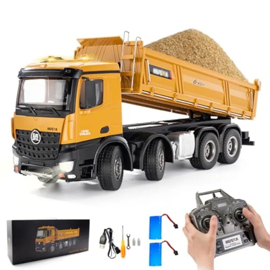 

RC Dump Truck Toy for Construction Enthusiasts ABS Plastic Black/Orange 1:14 Scale 4WD Full Suspension 6KG+ Load Ccity Lights S