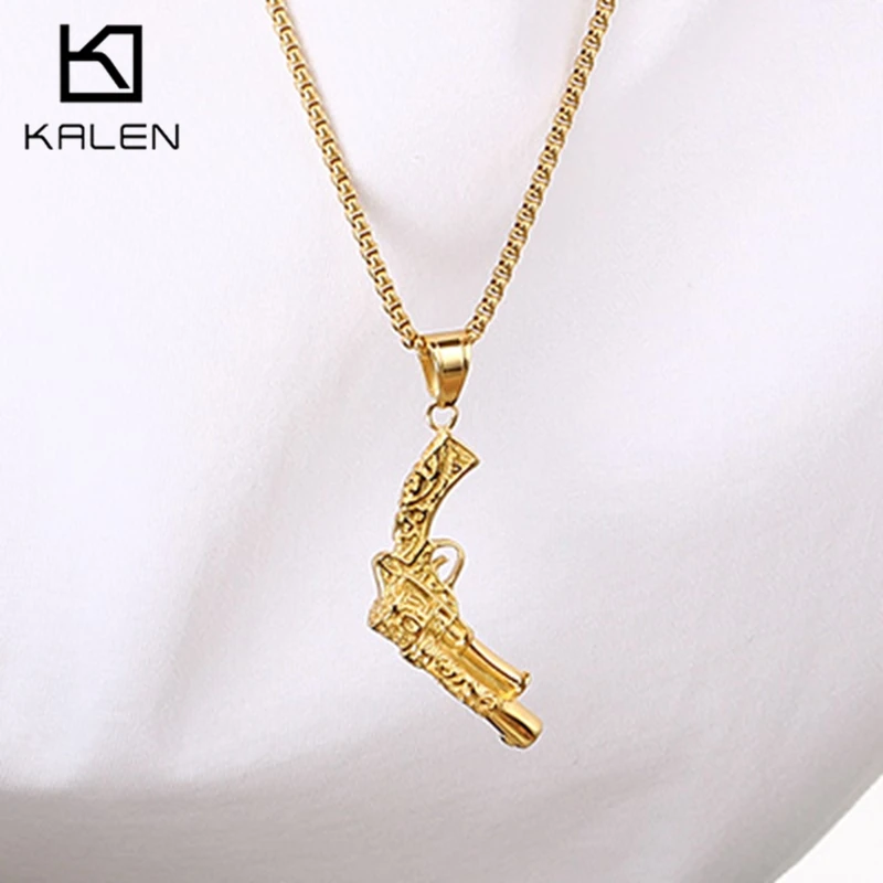 Larger Stainless Steel Gun Charm Pendant Necklace For Men Hip Hop Gold Color Party Jewelry Chunky Rock Boy Gift