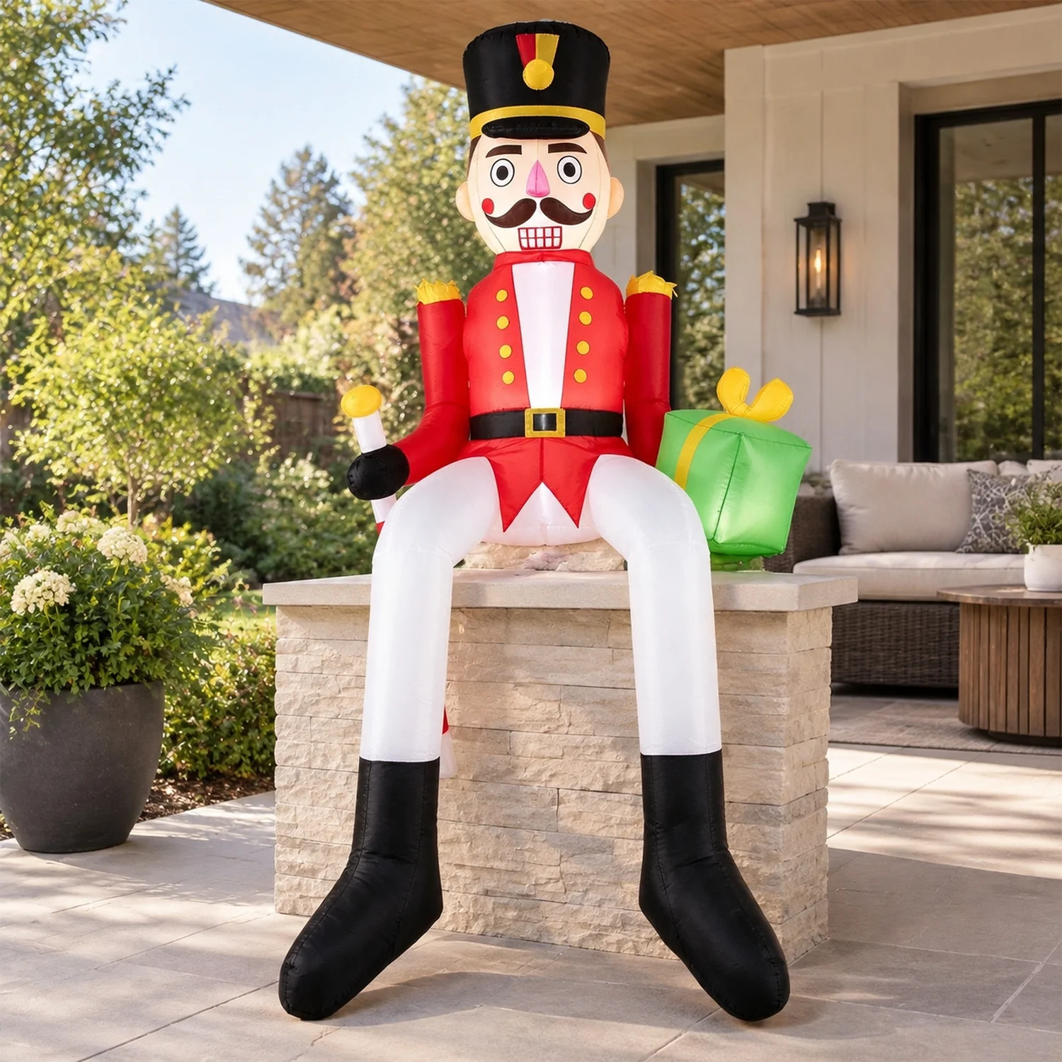 8.7 FT Lighted Inflatable Christmas Nutcracker Yard Decoration with Built-in LED, Blow Up Sitting Stakes & Ropes for Outdoor