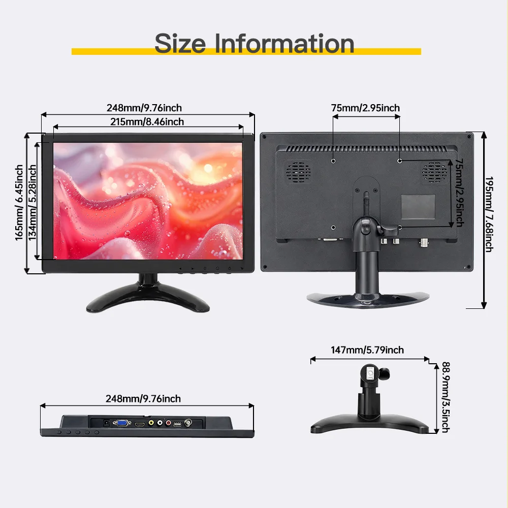 Imagem -04 - Lesown-monitor de Carro com Tela Lcd Hdmi Vga Tela de Tamanho Pequeno para tv Computador pc Sistema de Segurança Doméstica Câmera de Backup