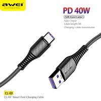 Awei CL-69 USB C Cable 5A Fast Charging wire for Huawei mate 40 30 20 Samsung xiaomi Phone Date Cord Super Quick Type C Cable