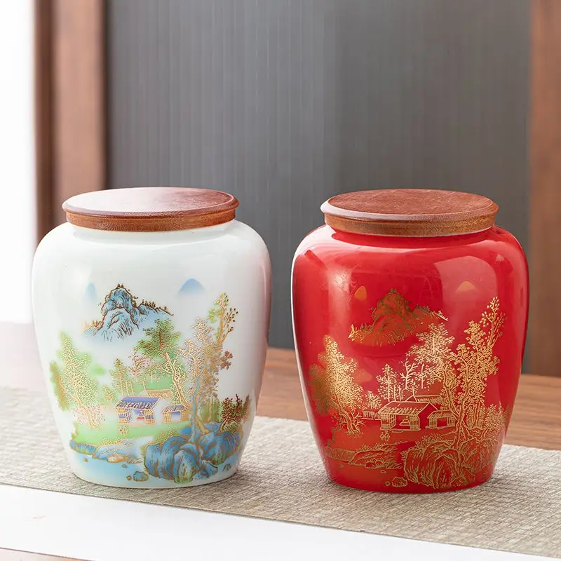 Landscape Flowers Ceramic Jar with Lid Antique Candy Jewelry Box Home Coffee Bean Medicine Powder Nuts Storage Bottle Home Decor