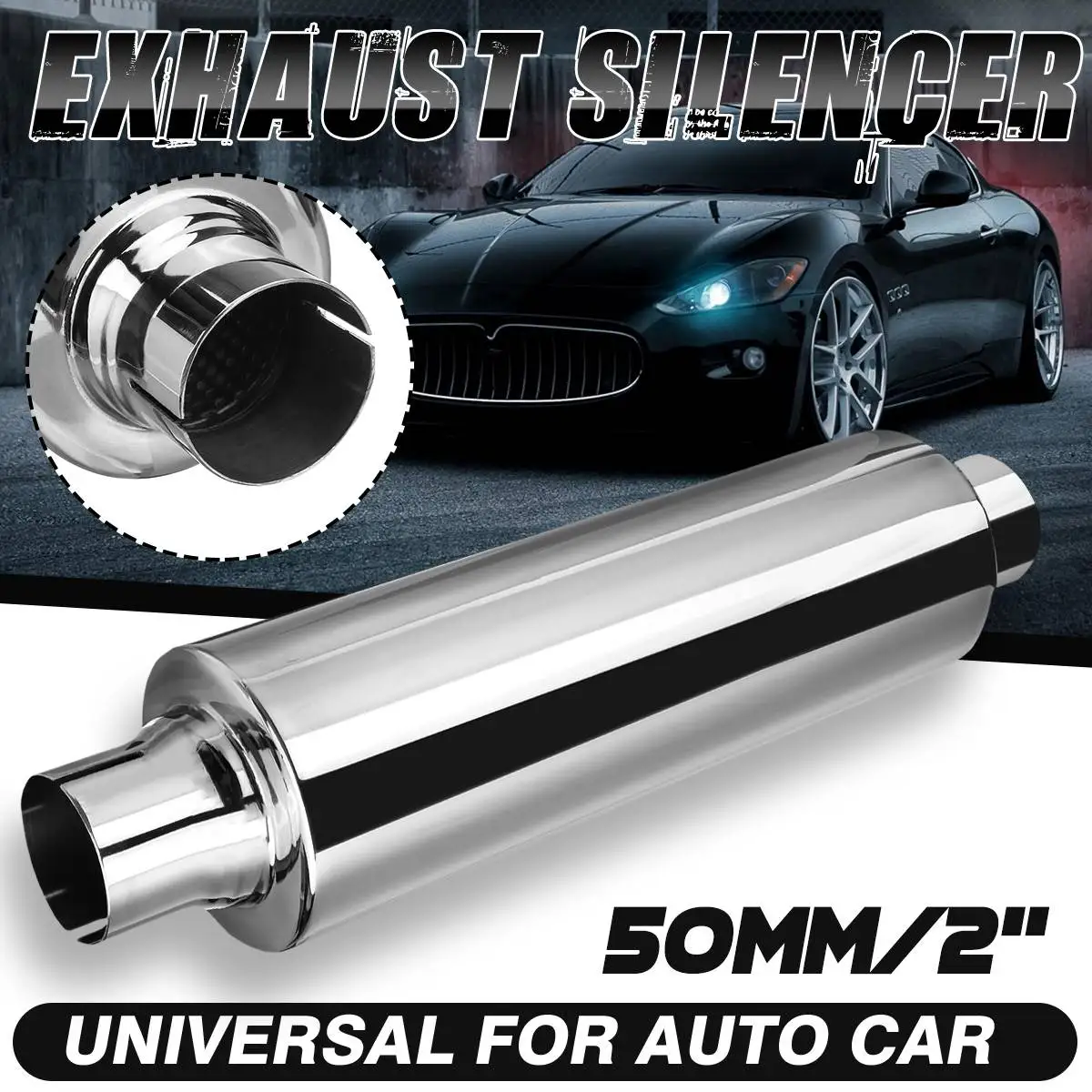 

1pcs Universal 2" 50mm Car Resonator Exhaust Pipe Muffler Stainless Steel Muffler Tip Exhaust Tail Tube Silencer 16inch Long