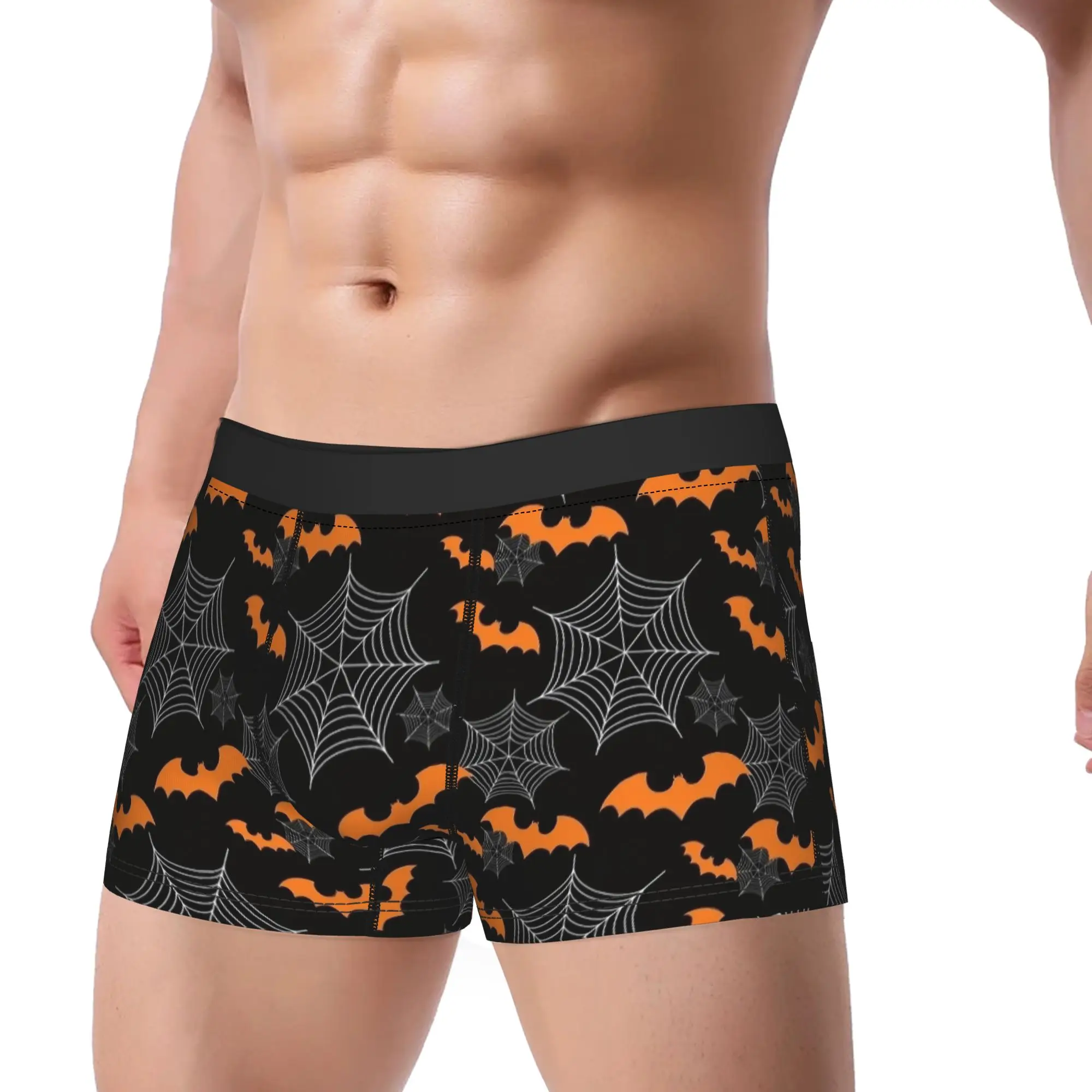 Men's Halloween Bat Vampire Spooky Long Underwear  Novelty Boxer Briefs Shorts Panties Male Soft Underpants M-XXL