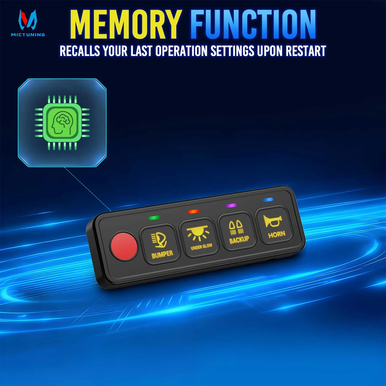 MICTUNING General AS-40 4 Gang Switch Panel, Multifunction Toggle Momentary Strobe Circuit Control Relay System Box for Truck