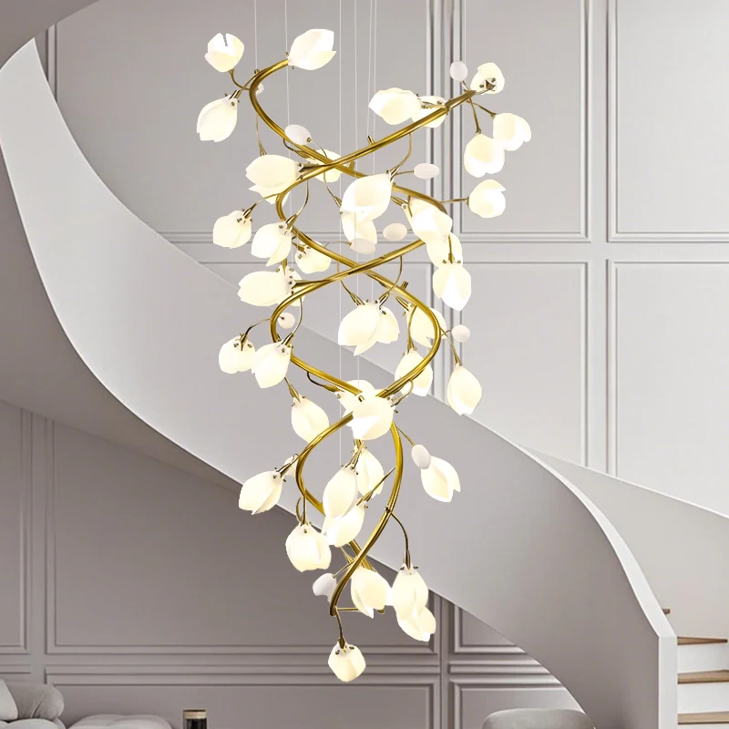 

Luxury Villa Staircase Chandelier Lighting Duplex Loft Pendant Ceiling lamps Ceramic Chandelier Modern Stair Hanging Lights