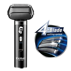 Kemei 4-Blades Electric Razors For Men Wet Dry Rechargeable Electric Shavers Beard，Facial，Stubble，Balds Head Shaving Machine