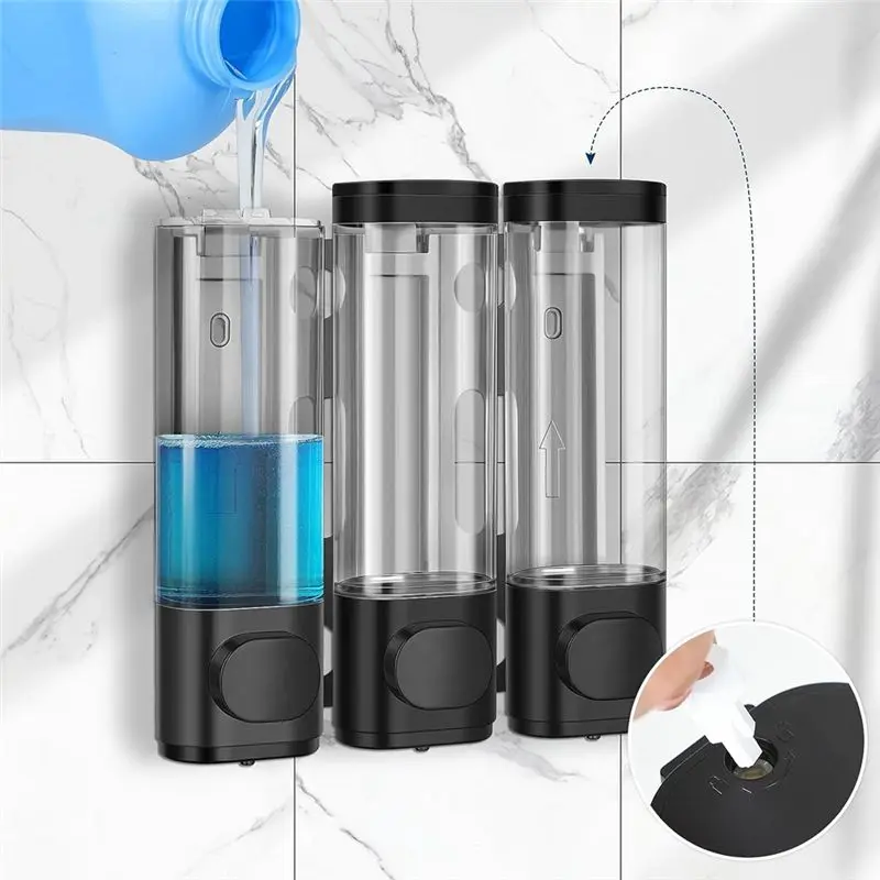 ABKS-3-In-1 Room Wall Mounted Bathroom Shower Pump Dispenser And Organizer - Can Be Used For Shampoo,Conditioner Reusable A