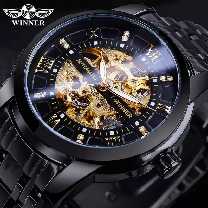 Free Shipping OUTLETSNew winner European American Style Men's Fashion Casual Hollow Machinery Waterproof Automatic Mechanical Wa