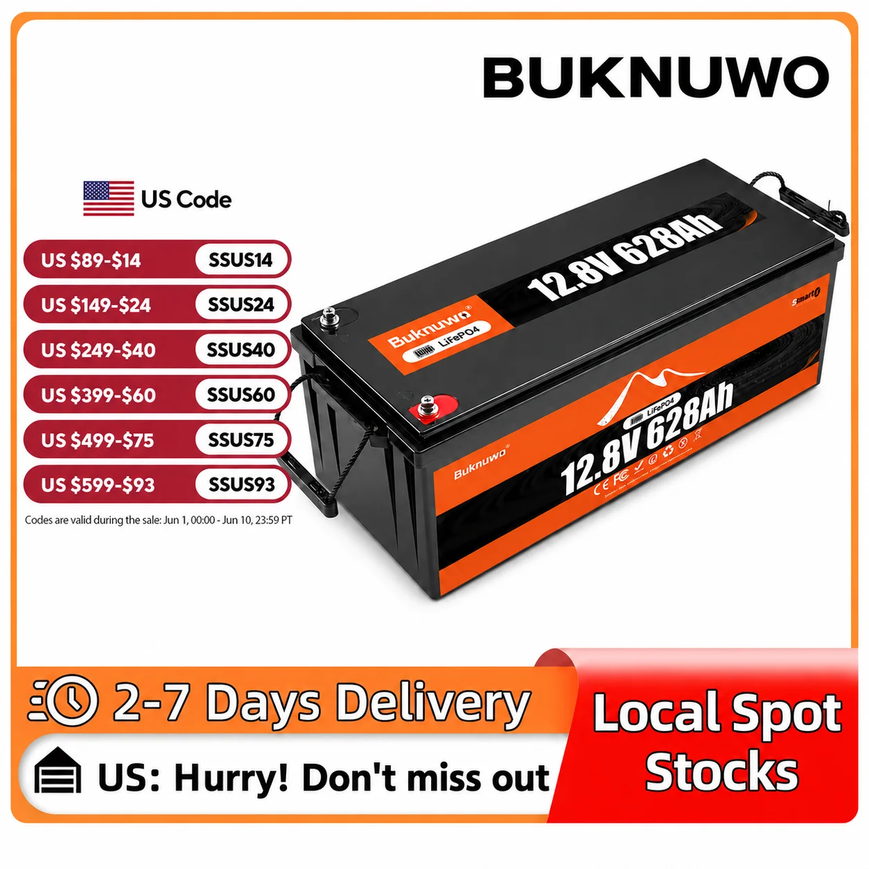 Buknuwo 12V/12.8V 628Ah Bluetooth LiFePO4 Lithium Battery,Smart 8000Wh Power Energy Battery,Built-in 250A BMS Grade A Cells,Low-Temp Protection,Capable Of Over 4000 Cycles Support Series/Parallel Battery For Solar,RV, Marine,Off-Grid Application