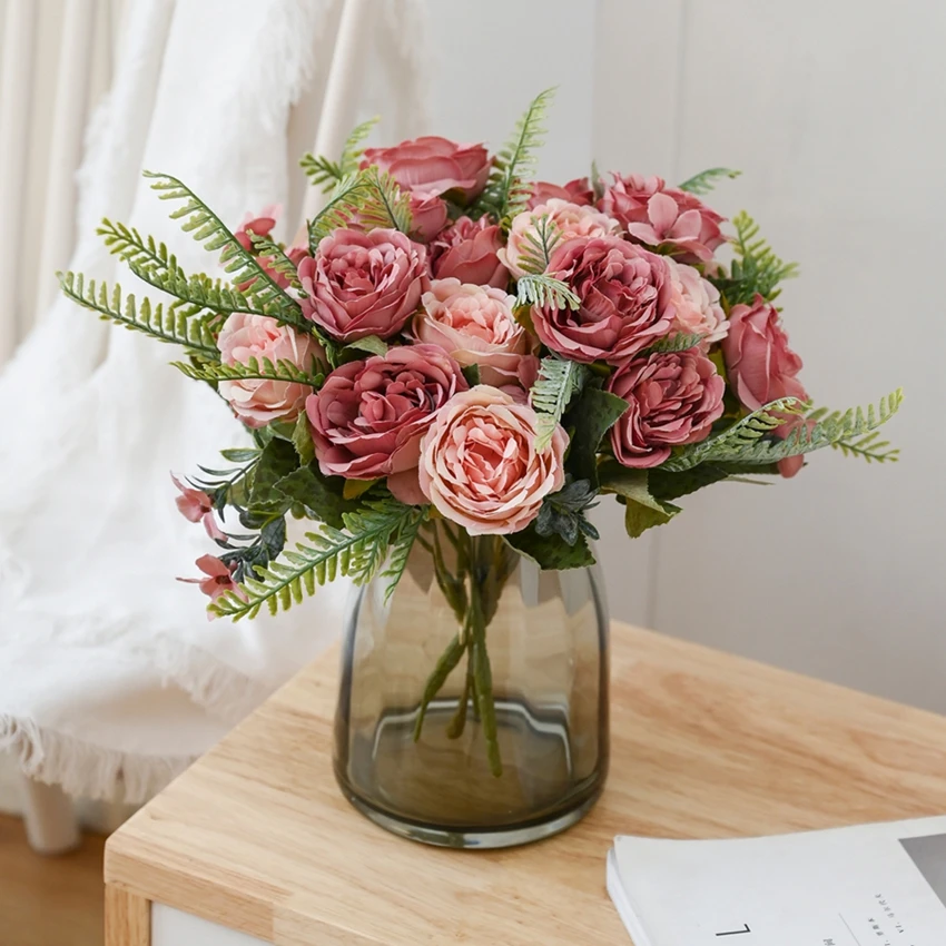 

Artificial Flowers Vases Home Room Decoration Festival Fake Wedding Bridal Bouquet Outdoor Yard Garden Diy Gift Box Silk Peony