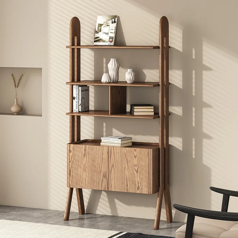 

Nordic solid wood bookcase dining side cabinet ash wood solid wood porch cabinet small apartment household bogu cabinet floor