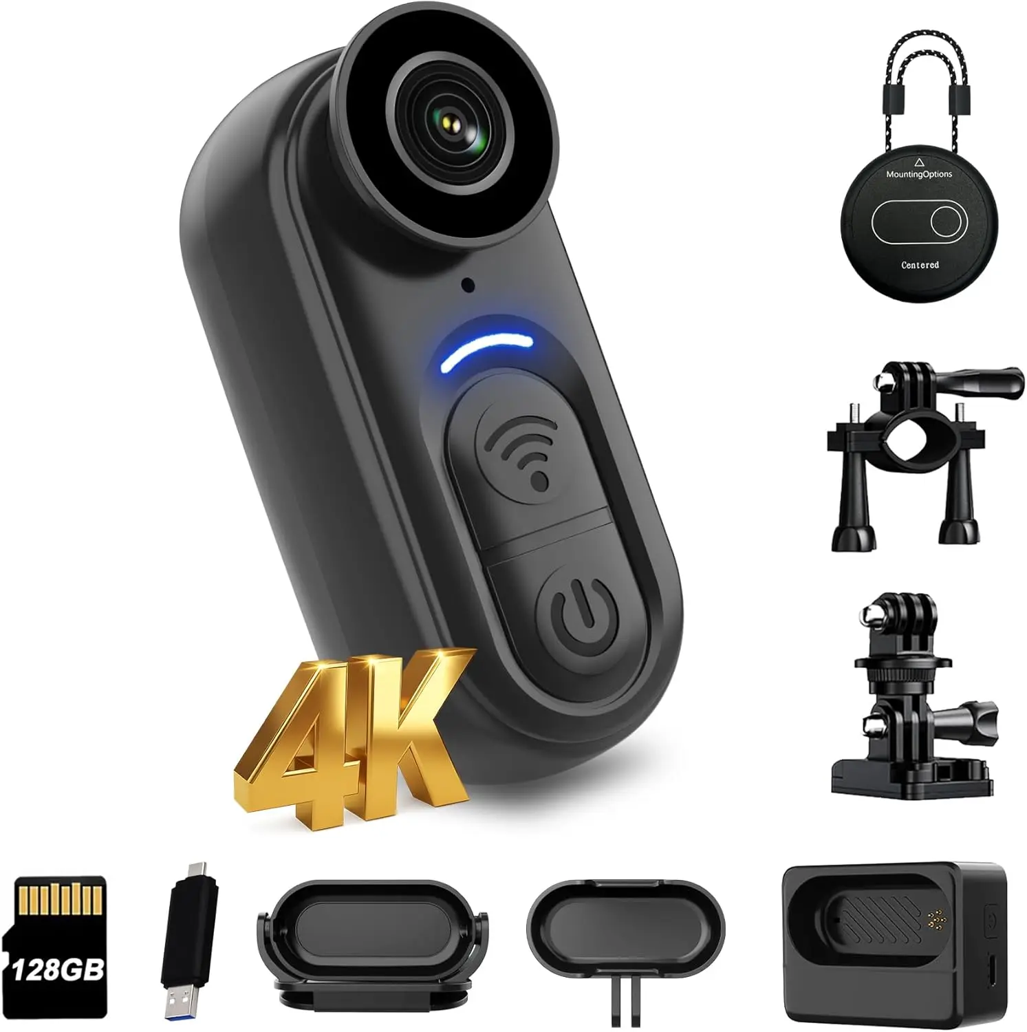 

4K Mini Body Camera with 128GB Storage, Wearable Action Cam for Hands-Free POV Recording in Travel and Sports
