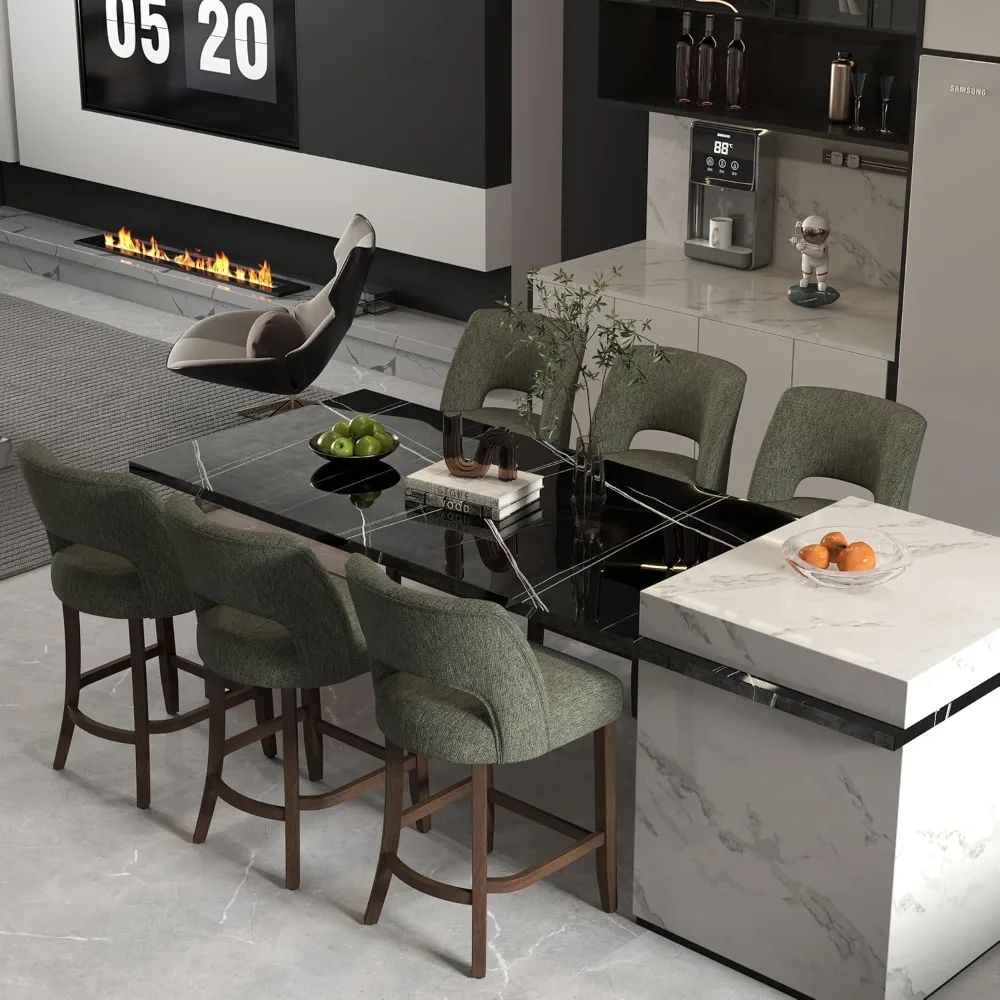 مجموعة مقاعد البار مكونة من 2، مقاعد بار منجدة بارتفاع العداد، مقاعد حديثة مع أرجل خشبية لتناول الطعام في جزيرة المطبخ #5