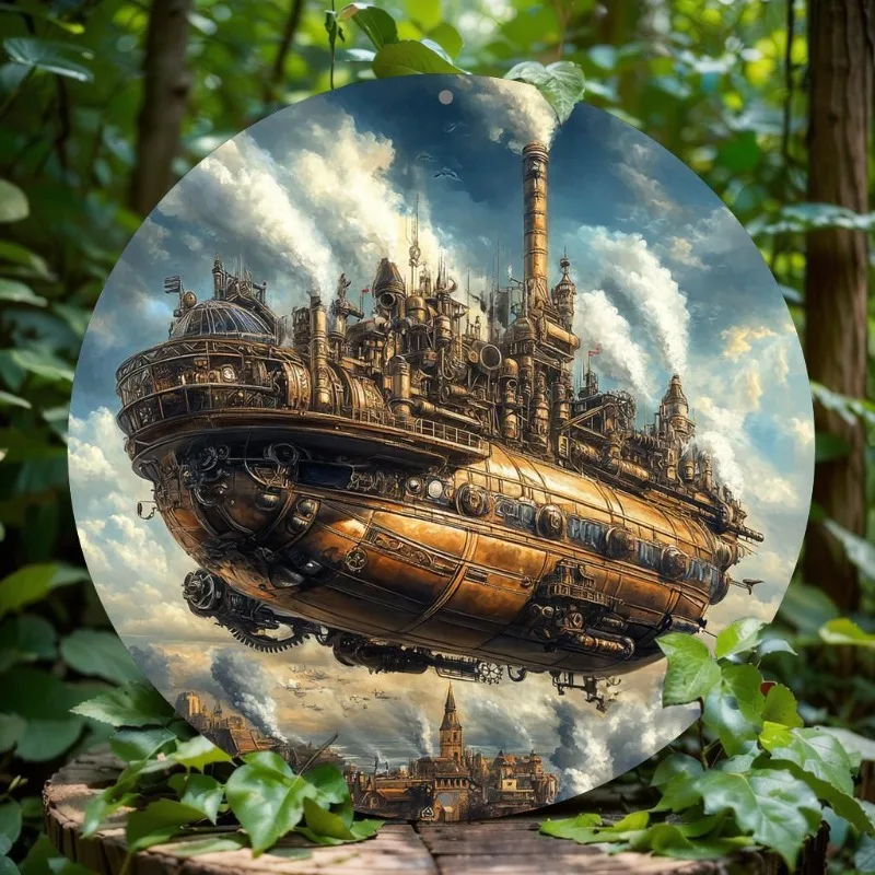 

Charming Airship-Themed Round Aluminum Wall Art, Perfect for Home, Kitchen, Office, Coffee Shop Decor, Valentine's Day Gift