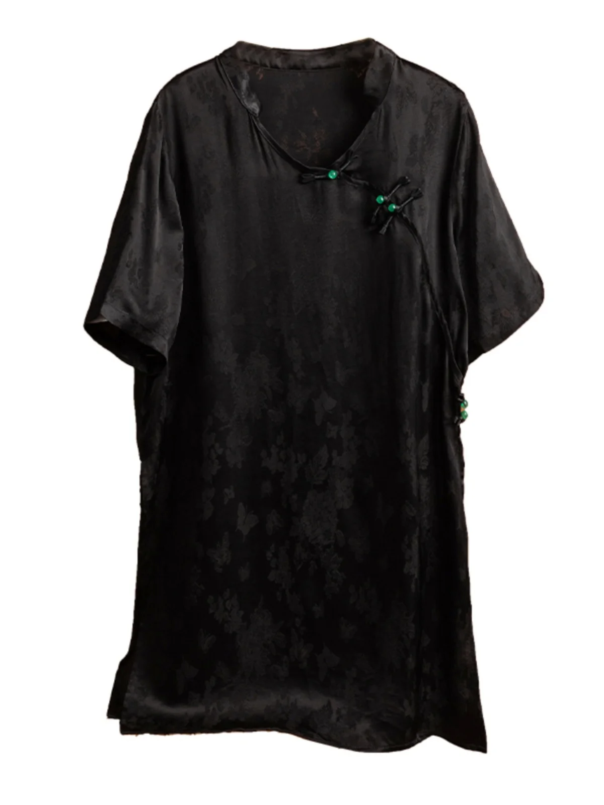 Qipao Retro chino con botones laterales para mujer, Qipao Dr de talla grande, longitud media, cuello levantado, adelgazante, verano Dr
