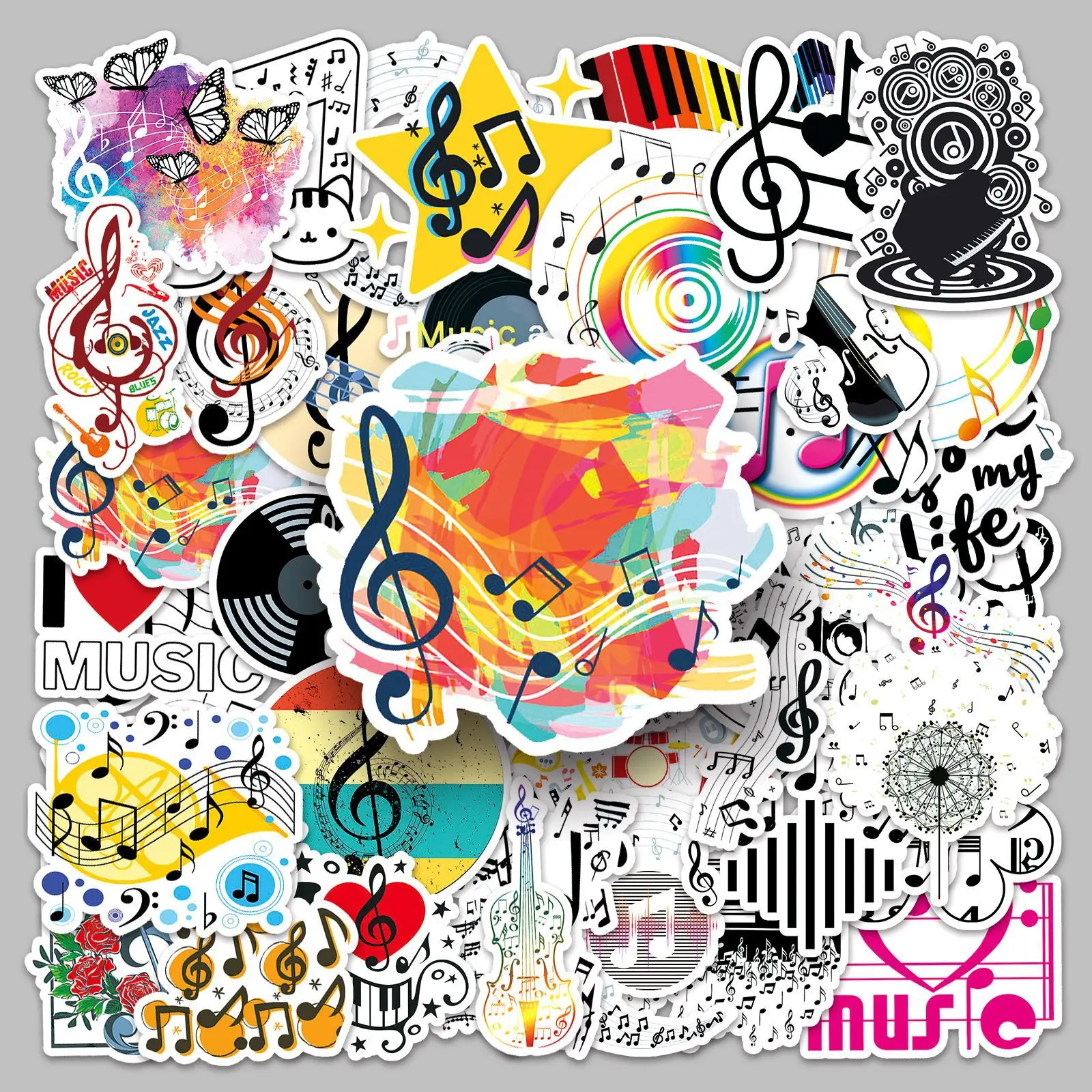 50pcs Music Notes Trendy Personality Creative Graffiti Decorative Luggage Cuckoo Guitar Waterproof Sticker