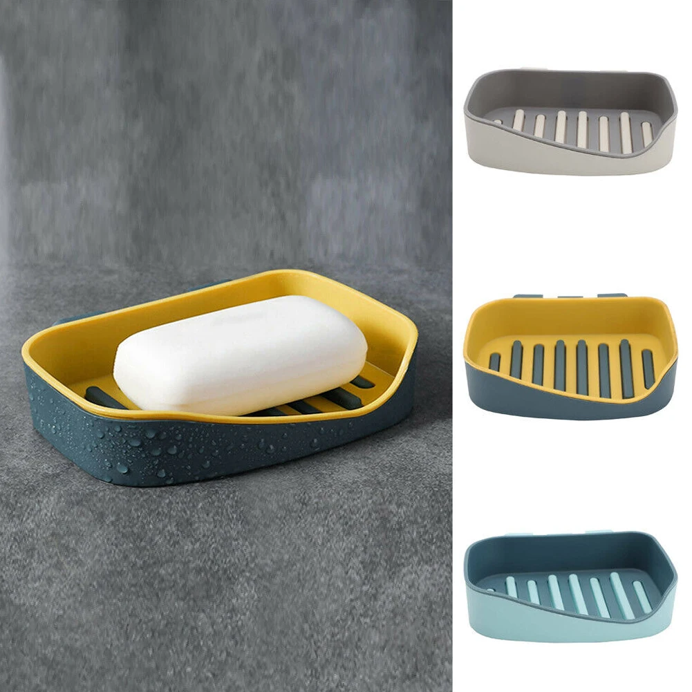 Brand New High Quality 1pcs Soap Dish Holders Tray Sponge Holder Yellow/Blue/Grey 13 Cm* 10cm*3cm Shower Accessory