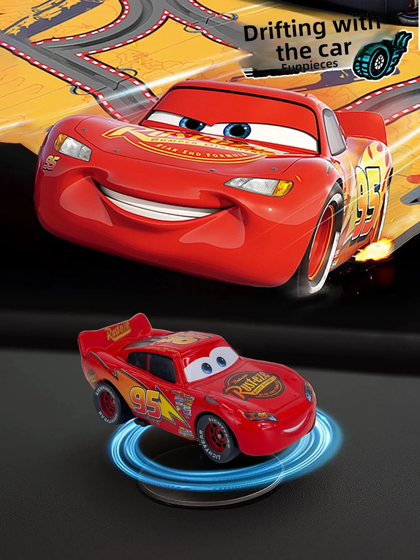 Pixar Cars 3 - Lightning McQueen Drehbares Drift-Ornament für Armaturenbrett und Mittelkonsole, Innendekoration, Spielzeug, Überraschungsgeschenk für Fahrer – Detail 13