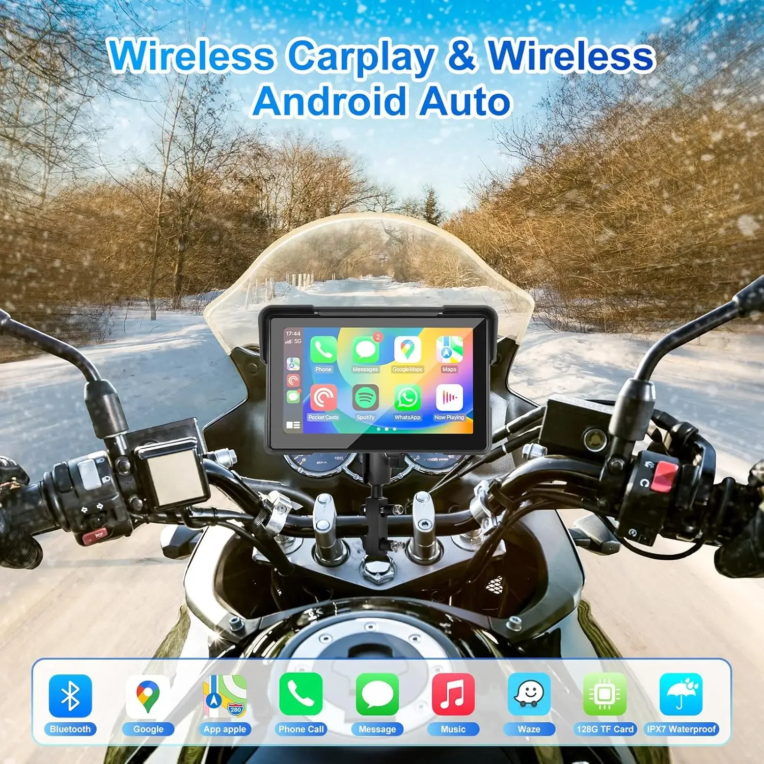 7 inch Motorcycle Navigation GPS Wireless CarPlay Android Auto Support 2K Camera Screen Motorcycle Portable Moto Monitor TPMS