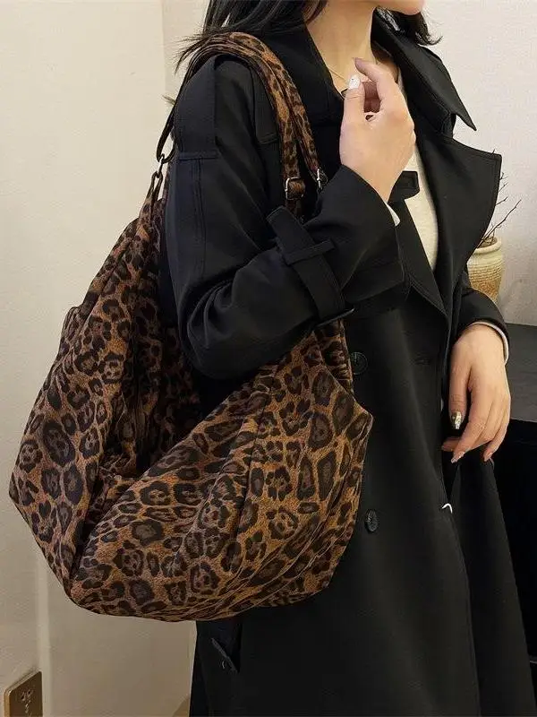Ladies Large Capaci Commuter Bag Casual Sle Canvas Leopard Print Double oulder Tote Bag for Work And Travel