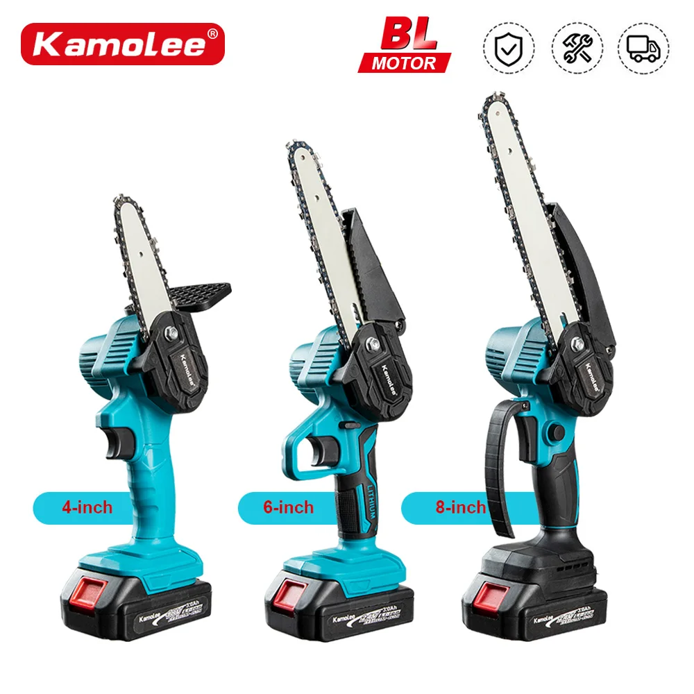 Kamolee Bürstenlose elektrische Kettensäge, 24 V, 4/6/8 Zoll, Mini-Kettensäge, Holzschneider, Beschneiden, Garten-Elektrowerkzeug, anwendbar auf 18 V 21 V Batterie
