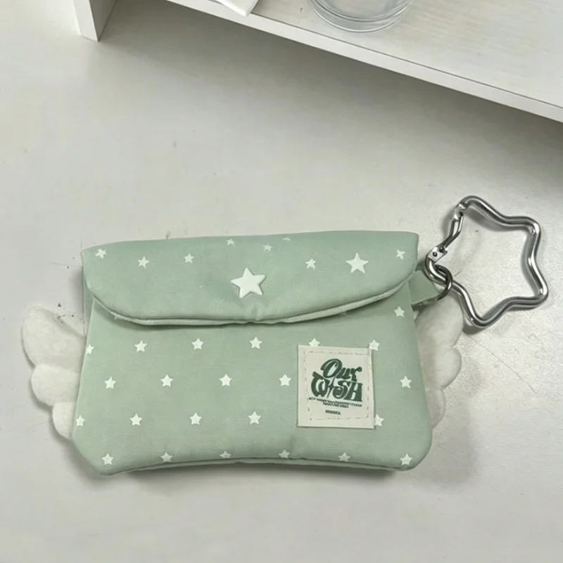 Kawaii Star Print Canvas Coin Purse Cute Decor Flap Small Wallet Lightweight Portable Zipper Pouch Card Holder Mini Storage Bag