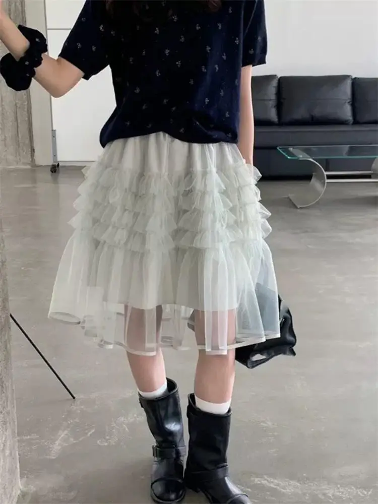 High Waist A-Line  Skirt Women's Summer New Style Fairy Tale Mesh Skirt Flared Cake Skirt Versatile Short Skirt