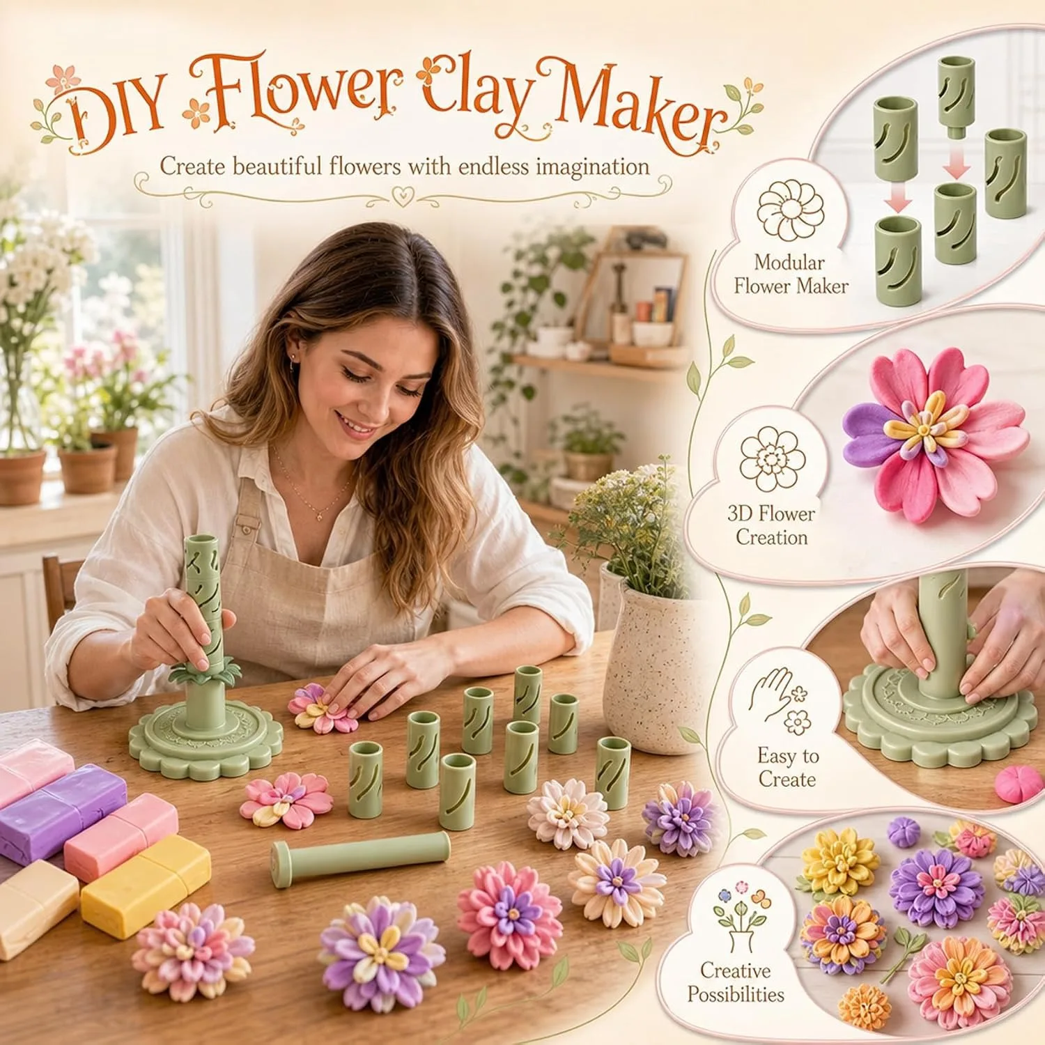9 Shaping Sleeves Modular Clay Bloom Maker DIY Clay Flower Making Tool for Polymer & Modeling Clay Handmade Blooms
