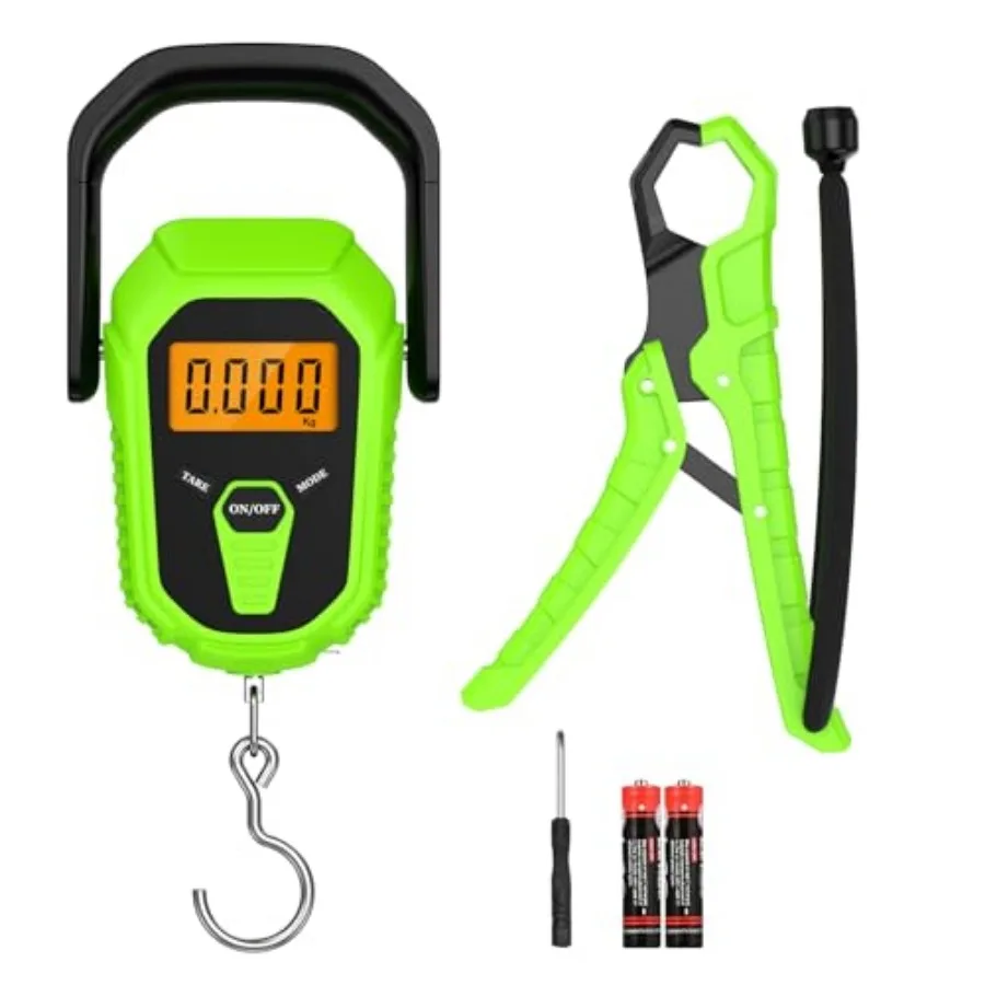 Digital Fish Scale with Lip Gripper, 110lb/50kg Waterproof Fish Scale with 38'' Built-in Tape Measure, LCD Backlit, Portable Ha