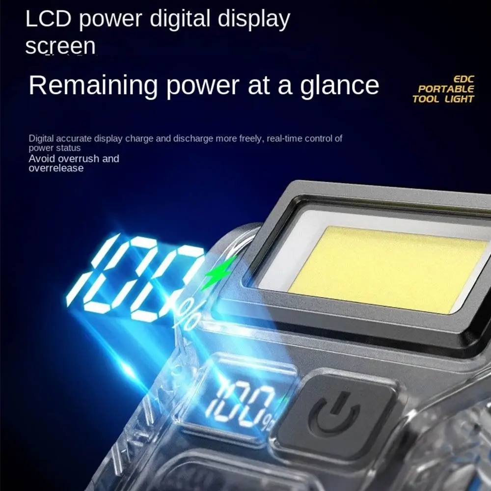 Type-C Rechargeable Fluoresce Flashlight LED Display Rotatable Head Portable Torch Waterproof Strong Light Camping Work Light