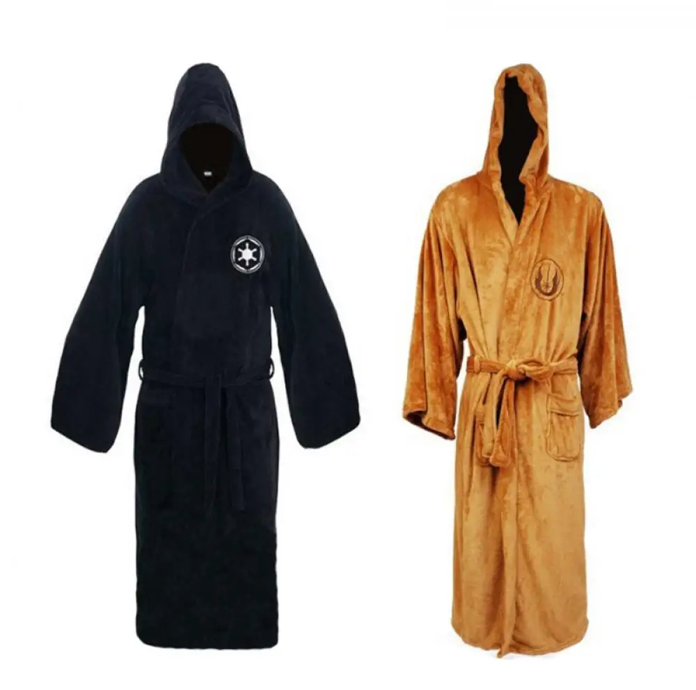 Autumn and winter men's thick warm flannel pajamas solid color anime empire warrior long pajamas hooded home bathrobe