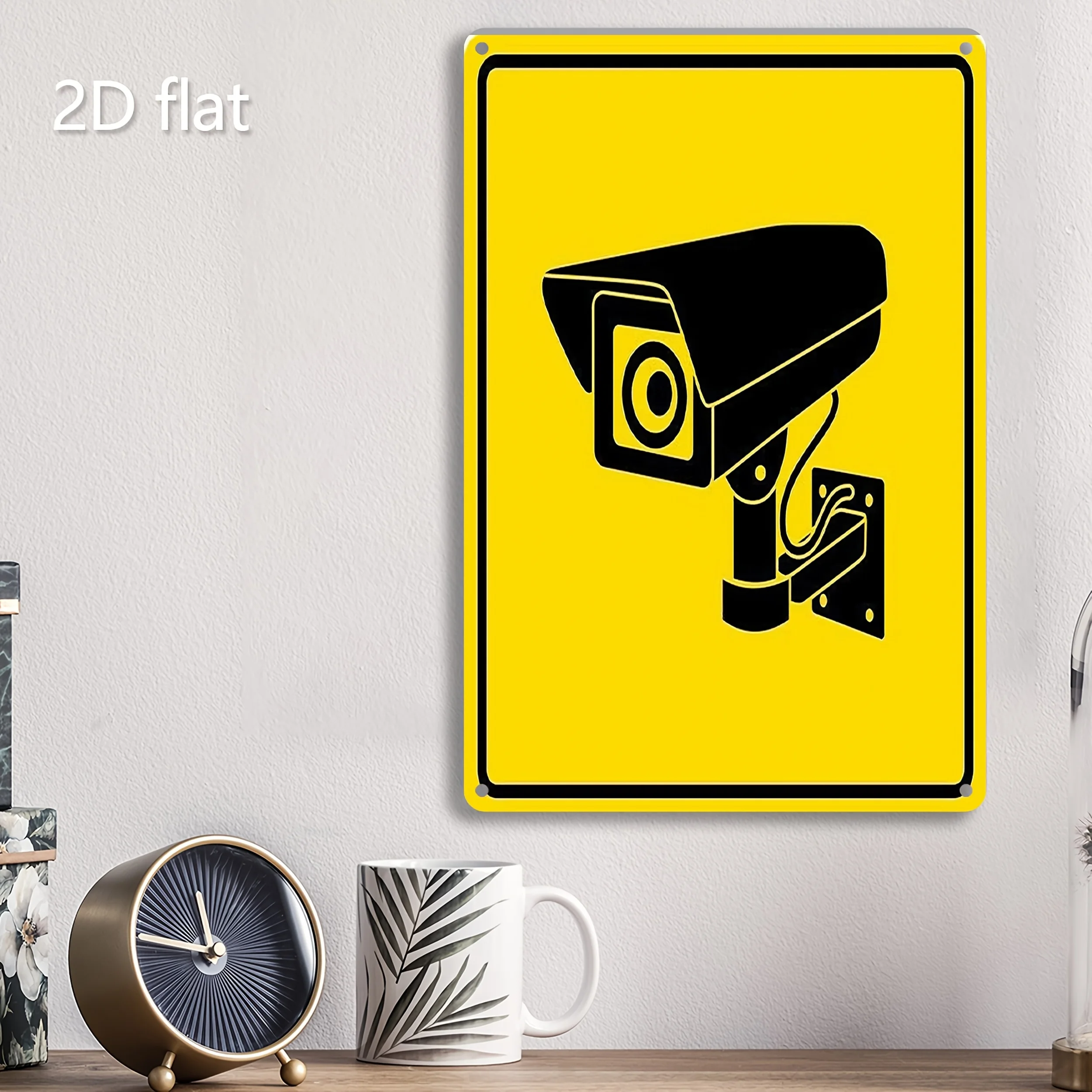 A Durable Aluminum Surveillance Camera Warning Sign - Weather-Resistant, Pre-Drilled, Suitable for Indoor/Outdoor Use, Measuring