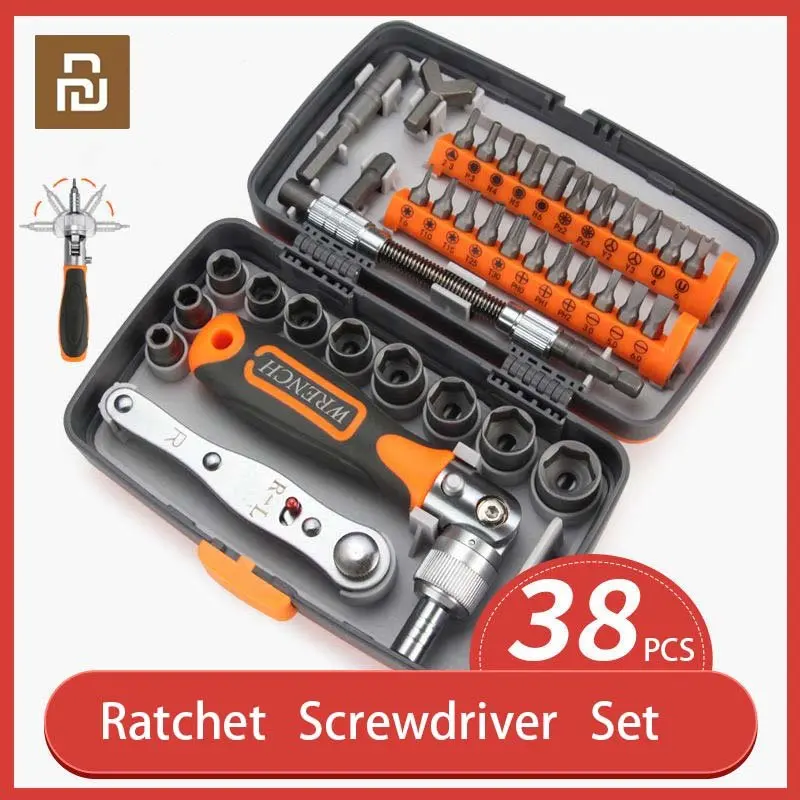 

XIAOMI 38Pcs Ratchet Screwdriver Set Precision CR-V Torx Hex Screw Driver Bits Wrench Socket 180°Rotate Screw Repair Hand Tools