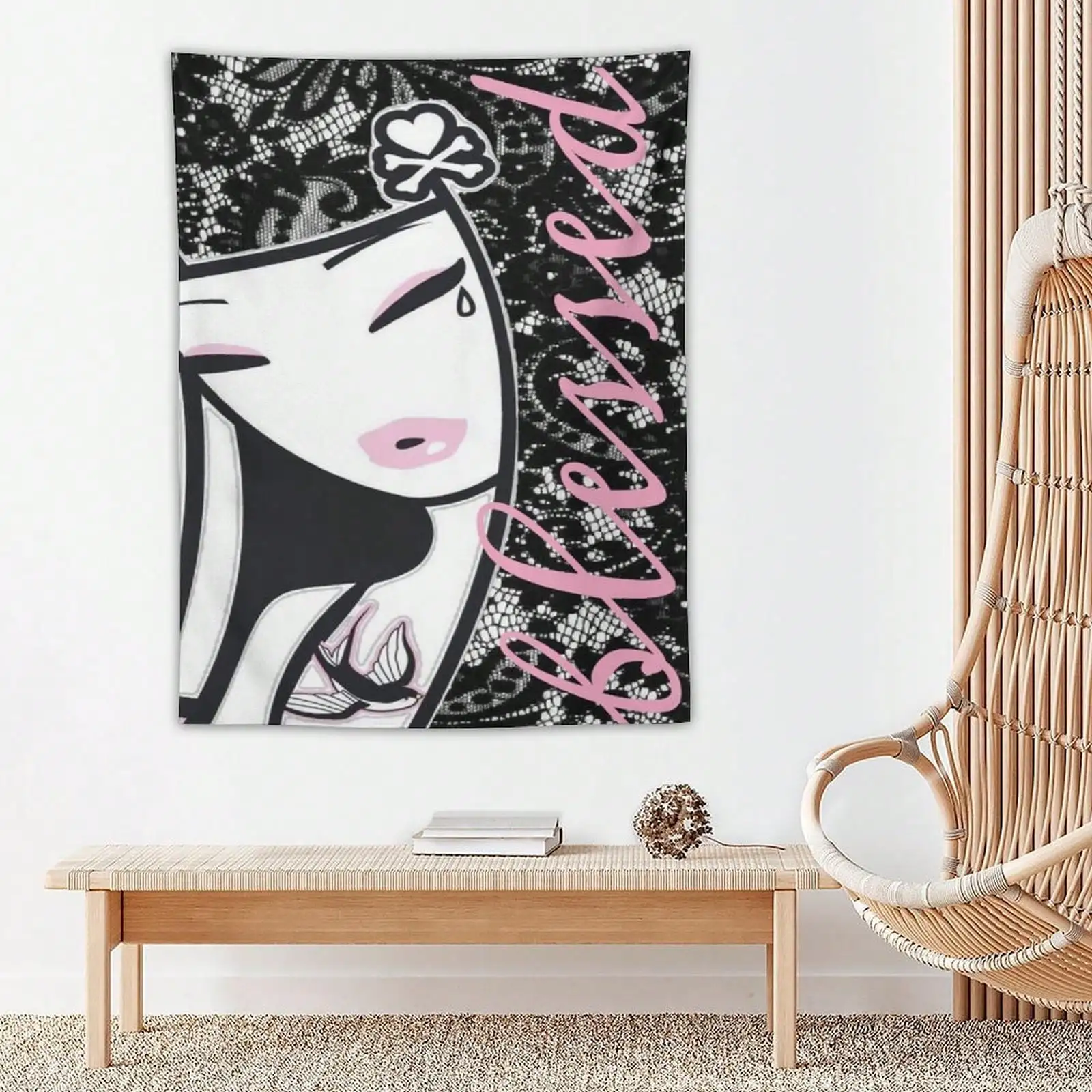 1PC Tokidokis Decorative Tapestry Wall Hanging, Home Decoration Wall Blanket Dormitory Living Room Bedroom Background Wall Poster, Ideal Pink Gift, Comes With Free Installation Package