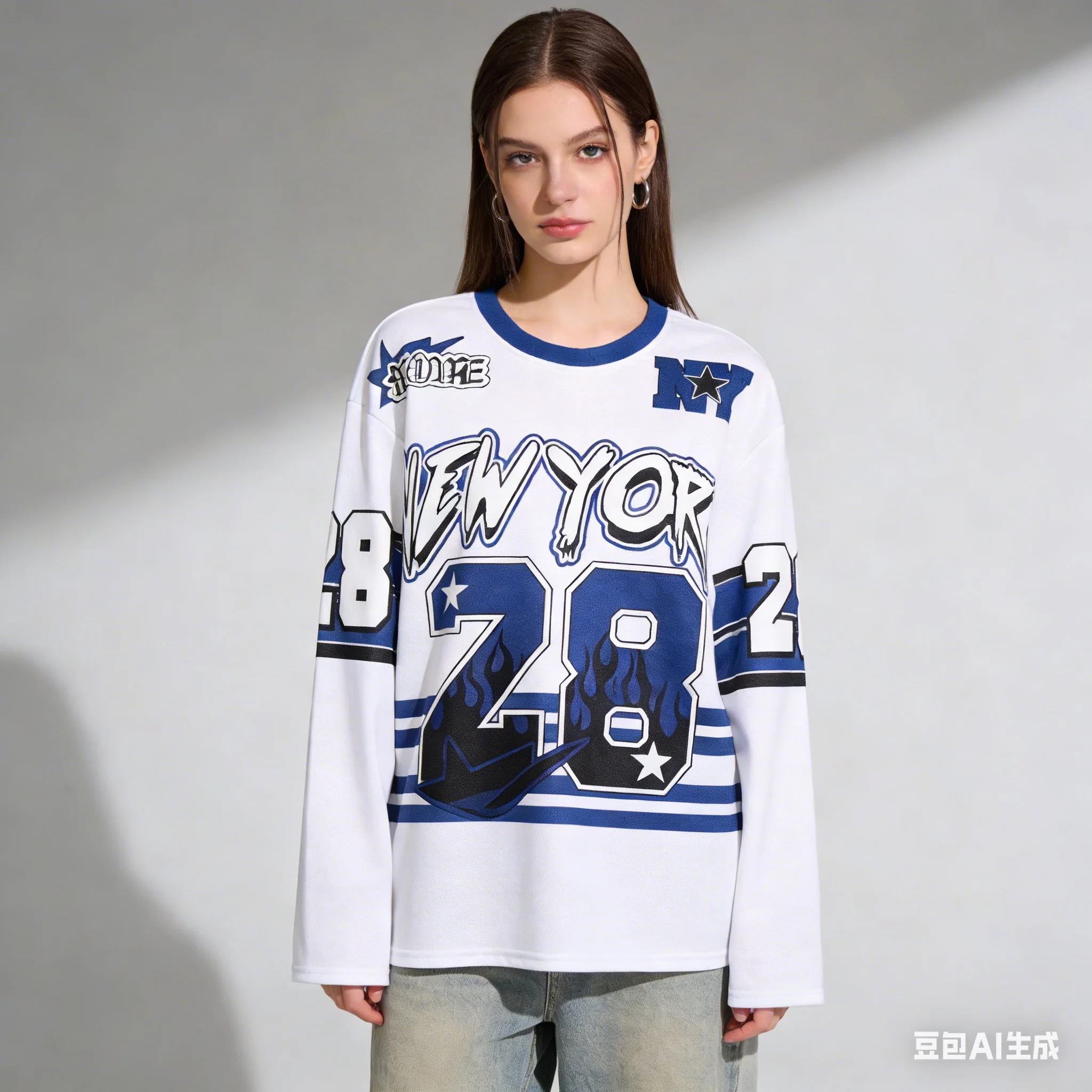 

Spring and Autumn Winter Personality Long Sleeved T-shirt Digital Baseball Jersey Style American Street Trendy Comfortable Top