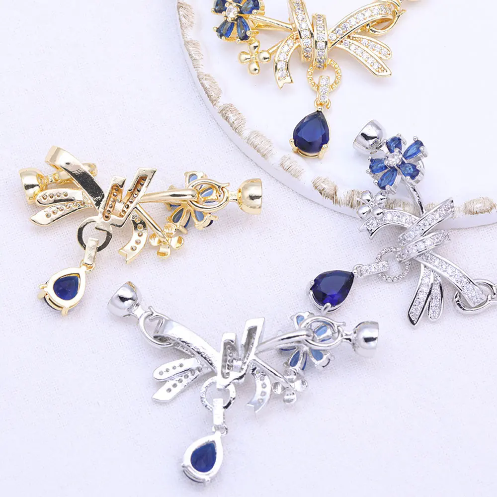 1 Piece of Gold-plated Copper with Zirconia Butterfly Knot Teardrop Pearl Chain Clasp DIY Bracelet Necklace Jewelry Accessory