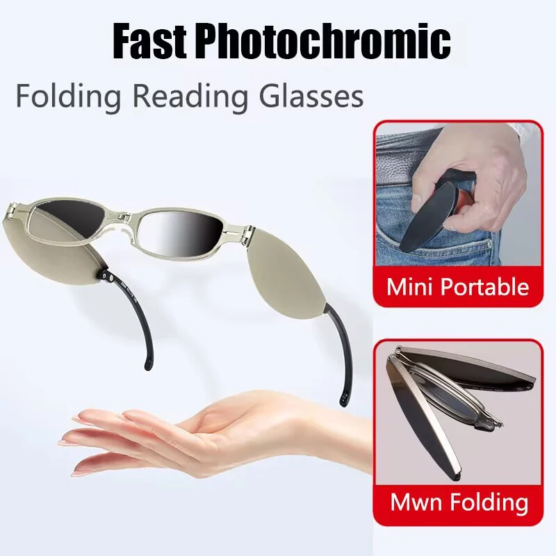 

Sports Folding Photochromic Reading Glasses Men Anti-Blue Ray Portable Magnification Eyewear Ultralight Diopter Eyeglasses 1.0-6