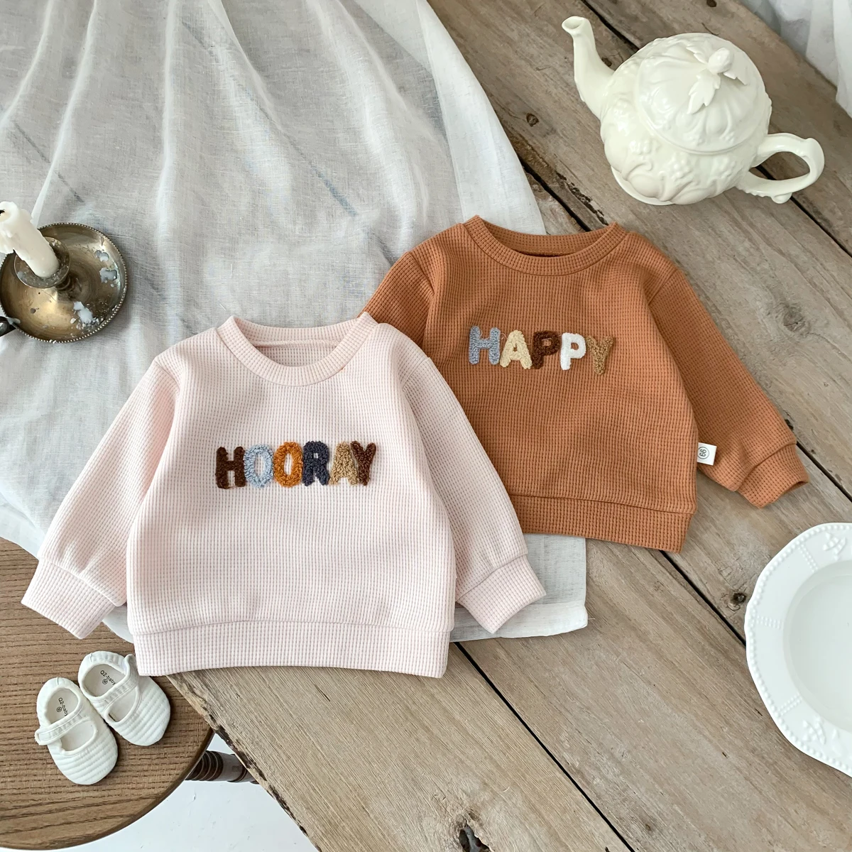 Winter Baby 2pcs Set Happy Hooray Print Tops Long Sleeve Cute  +1 Pants Sport Clothes Fashion Boy Girl Outfit