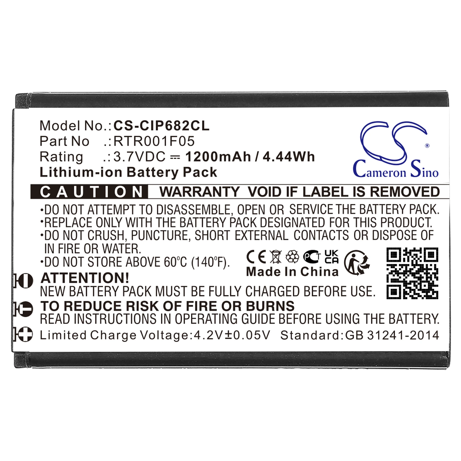 

CameronSino Battery RTR001F05 For Cisco IP DECT 6800 IPDECT 6825 CP6825-3PC-K9 Li-ion 3.70V 1200mAh / 4.44Wh