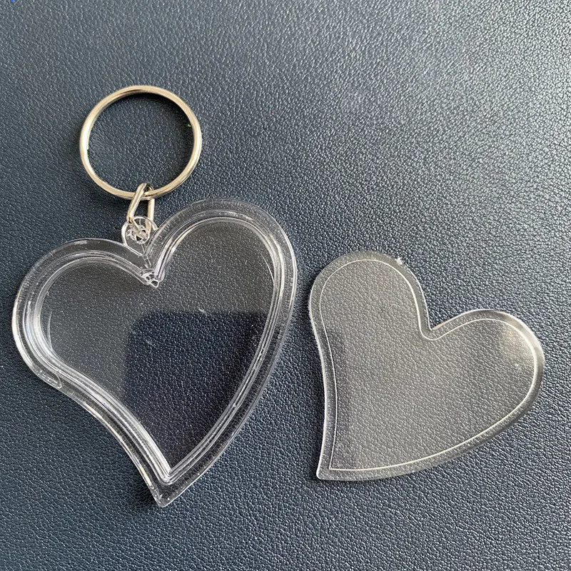 Crooked Heart Keychain, Blank, Acrylic, Insert Photo, Picture Frame, Keyring, Key Holder, DIY, Split Ring, Gift, 100Pcs