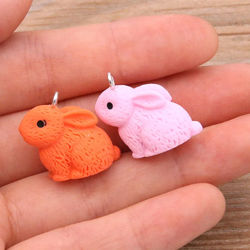 10Pcs 21x21mm Colorful Resin Charms Rabbit Pendants for Jewelry Making Earring Necklace Keychain DIY Gift Accessories Supplies