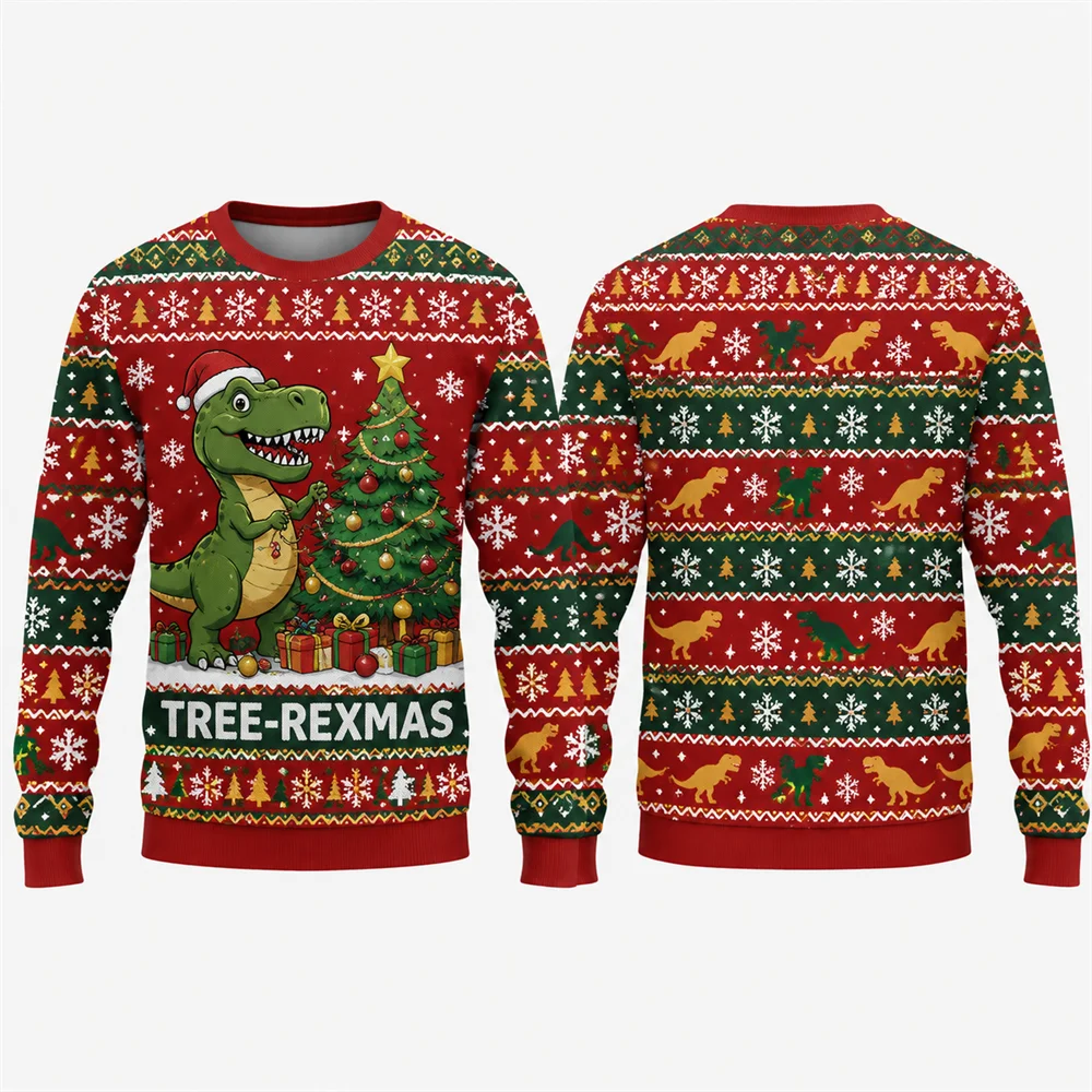 Parent-Child Matching Funny Cartoon Print Ugly Christmas Sweater Crew Neck Long Sleeve Casual Holiday Pullover for Kids & Adults