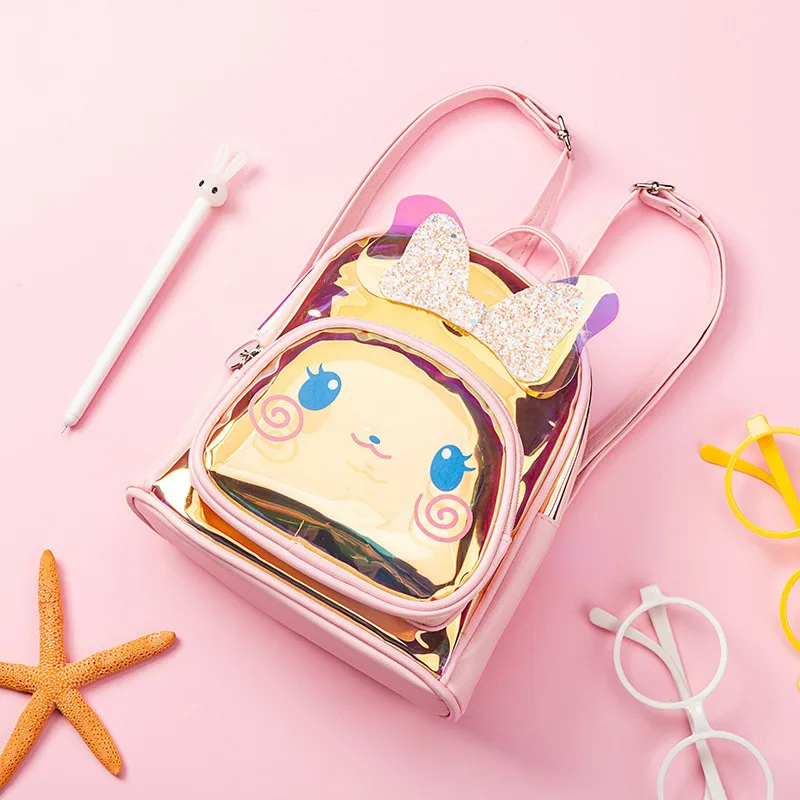 Girls Holographic Transparent Backpack Waterproof Cartoon Rabbit Sequin Cute Kids Backpack 2026