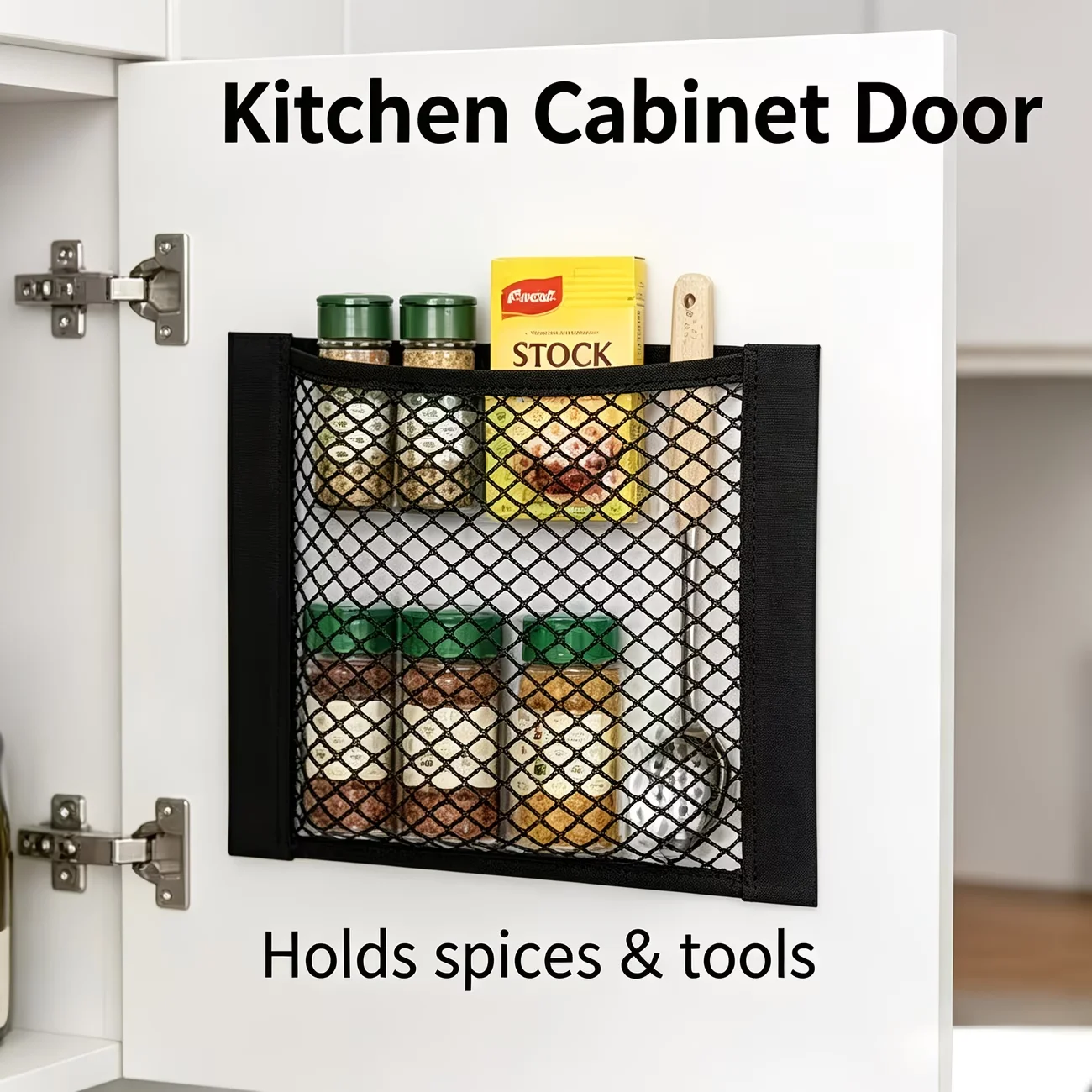 1 Set No-Drill Self-Adhesive Wall-Mounted Mesh Storage Bags, for Cabinet Doors, Car Trunks, Under Sink, RVs & Campers