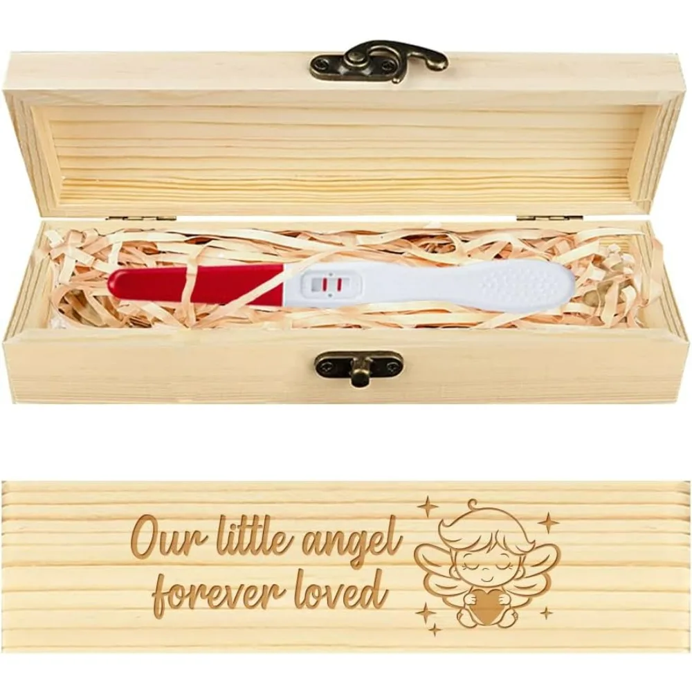 Pregnancy Test Keepsake Box Angel Wooden Pregnancy Test Gift Box with Raffia Ribbon and Lock Pregnancy Announcement Gifts Box