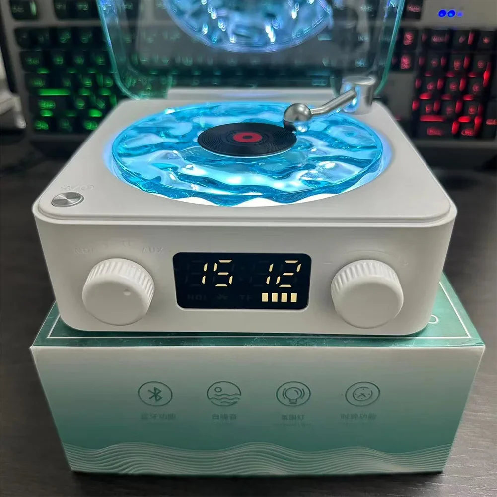 The Waves Vinyl Player Bluetooth Speaker White Noise Retro Turntable Speaker Sleep Aid Vitrola Shaped Speaker with RGB Light