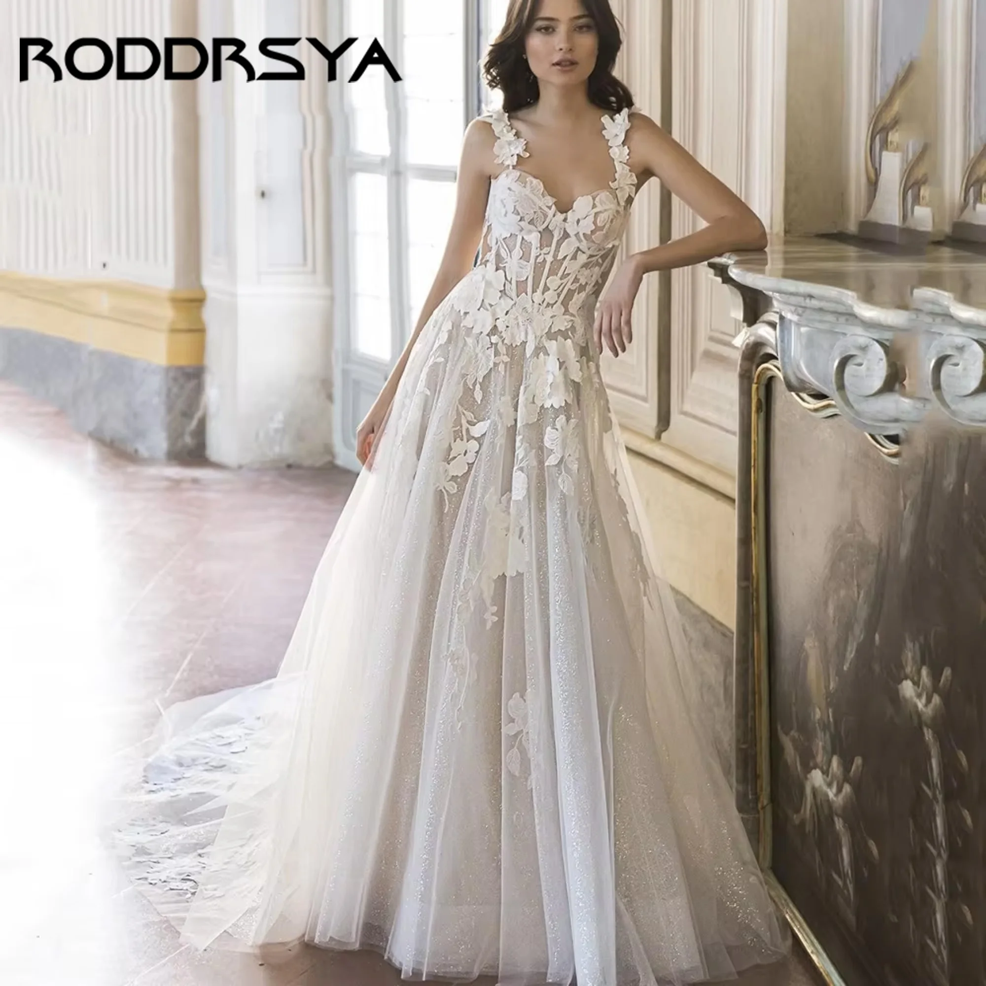 

A-Line Sweetheart Neck Wedding Dress Elegant Applique Tulle Luxury Boho Bride Dress Tank Bridal Gown Vestido De Novia Customized