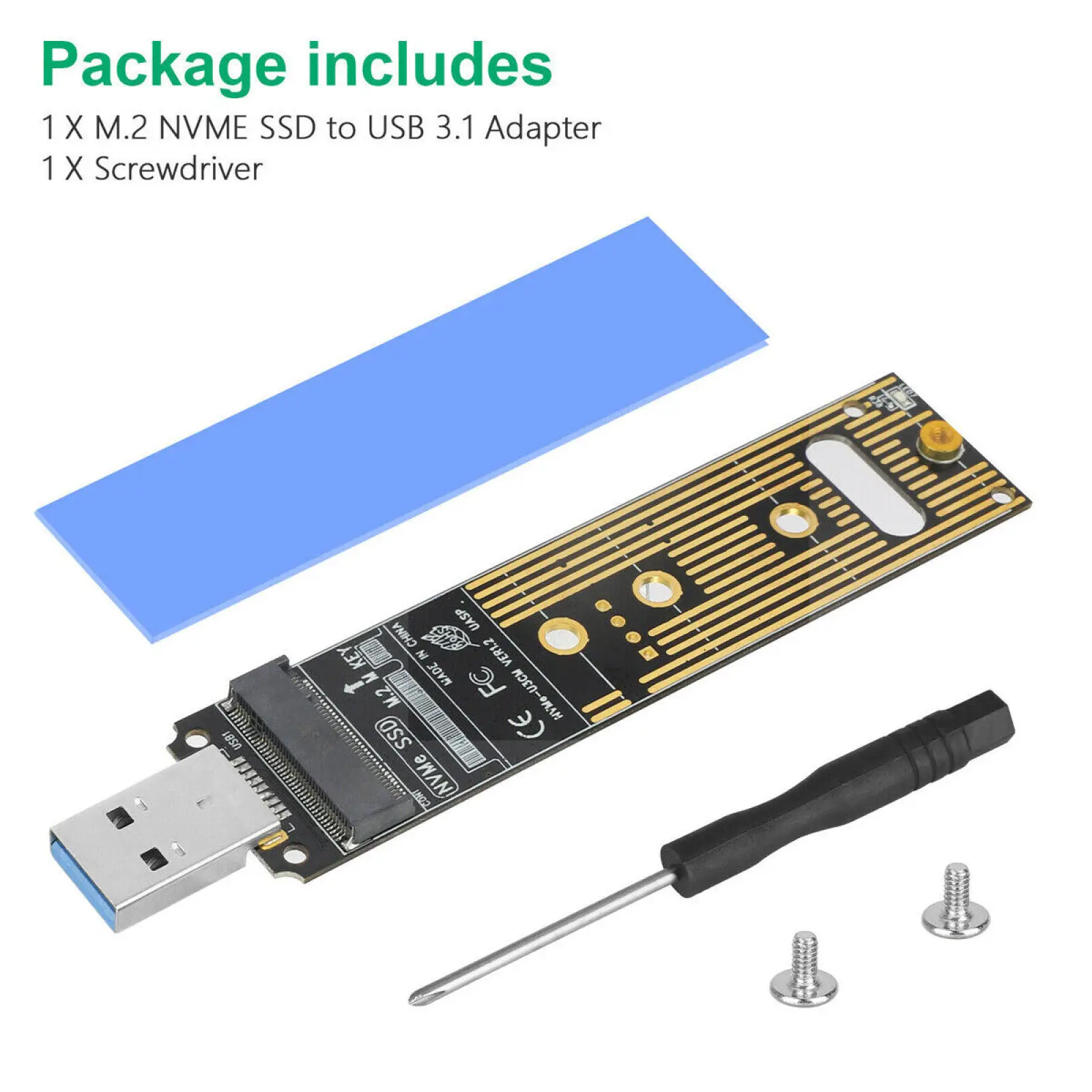 M2 SSD NVMe Adapter Enclosure M.2 to USB3.1 Case for NVME PCIE M Key 2230/2242/2260/2280 SSD NVME to USB TYPE-A/TYPE-C Converter
